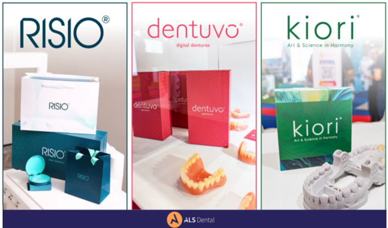 Packaging images for ALS Dental product ranges RISIO, Dentuvo and Kiori